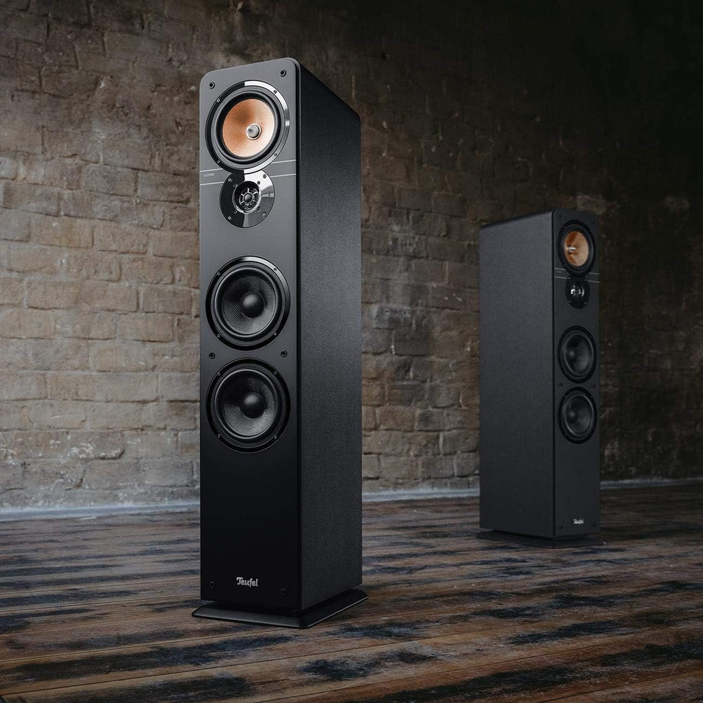 Diffusori stereo Teufel Ultima 40 - Coppia di diffusori da pavimento Hi-Fi di alta gamma, tweeter phase-plug, sistema a 3 vie, doppio tubo bass reflex, musica, audio di film, giochi - neri