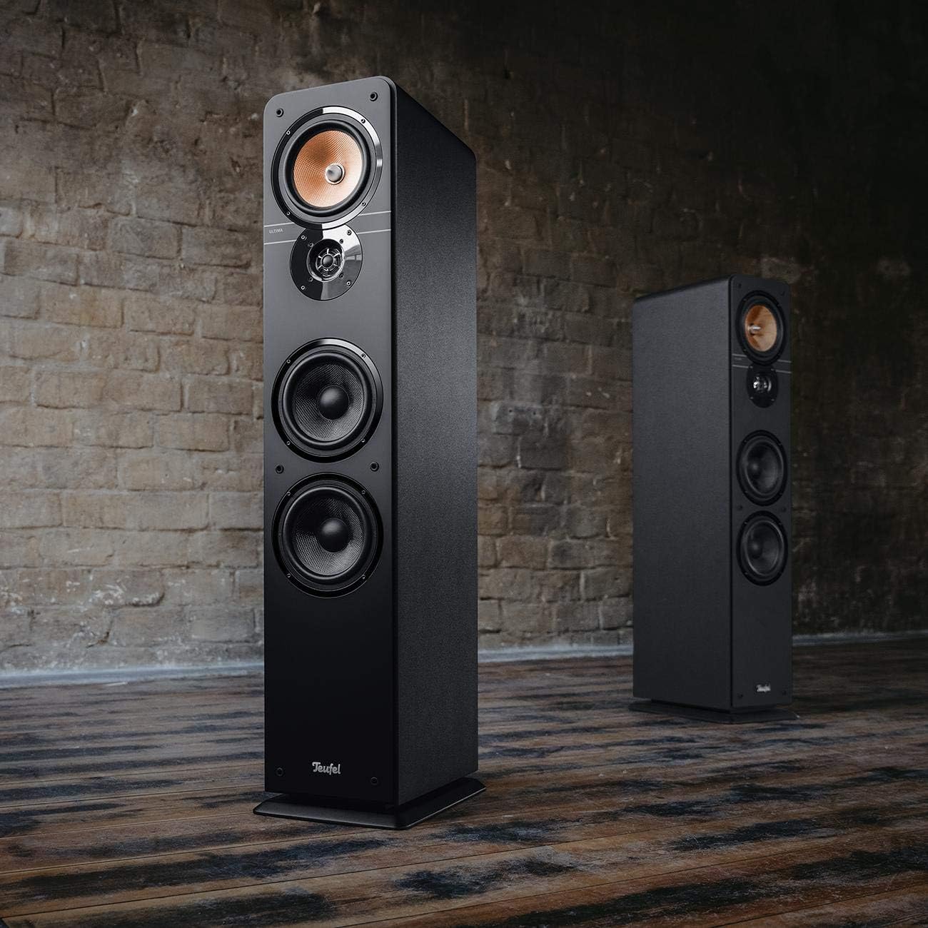 Diffusori stereo Teufel Ultima 40 - Coppia di diffusori da pavimento Hi-Fi di alta gamma, tweeter phase-plug, sistema a 3 vie, doppio tubo bass reflex, musica, audio di film, giochi - neri