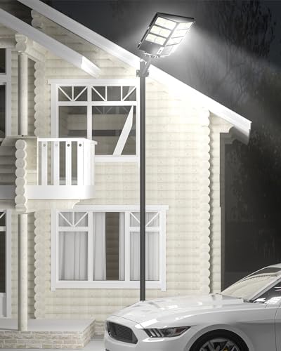 Ofuray 2000W Solar Straßenlaterne für Außen, 200000LM Solarlampen für Außen mit Bewegungsmelder, 6500K Solarleuchten Dämmerung bis zum Morgengrauen, IP67 Wasserdichte wegeleuchte für Parkplatz, Hof