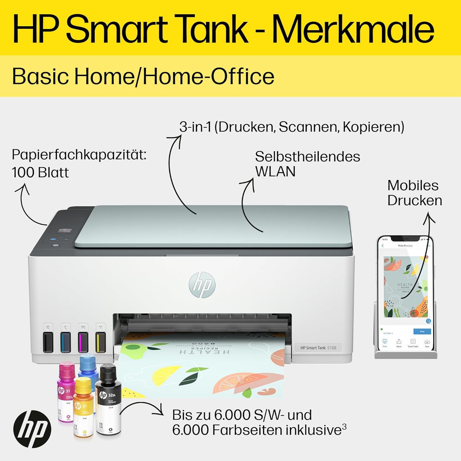 Stampante multifunzione HP Smart Tank 7605 4-in-1 (Wi-Fi; fronte/retro; ADF) – 3 anni di inchiostro incluso, 3 anni di garanzia, serbatoio inchiostro grande, alta autonomia, stampa di alta qualità