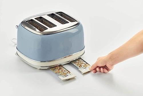 Ariete Vintage 156, 4-Scheiben-Toaster, Retro Toaster mit 6 Toaststufen, Automatischer Auswurf, Auftaufunktion, Herausnehmbares Krümelfach, Gehuse aus Edelstahl, 1600W, Beige