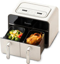 Runnatal Dual Zone Heißluftfritteuse mit Sichtfenster, 8L Airfryer, 2100W, 2 Fächer, 14-in-1 Doppelkammer Heißluftfritteuse Mit Vegetarier und Fleischtöpfen, 2 kammern Airfryer, Antihaftbeschichtung