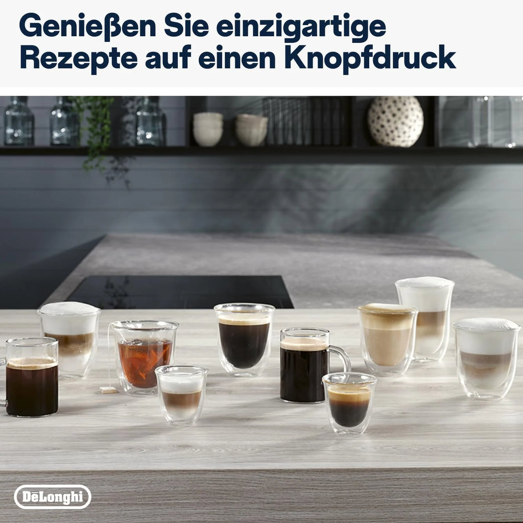 De'Longhi Magnifica Evo Next ECAM312.80.TB, Macchina automatica per caffè con 13 bevande (Cappuccino, Espresso, Latte Macchiato), Display a colori TFT da 2,4'', Sistema latte LatteCrema, Funzione 2 tazze, Titanio