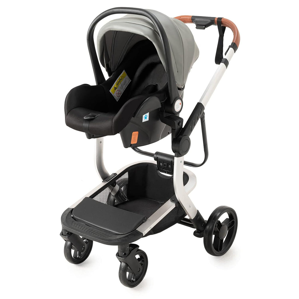 Sianldcone Passeggino 3 in 1, Set Passeggino con Tessuti di Alta Qualità, Sistemi di Viaggio con Spinta Reversibile, Passeggino Combinato a Vista Aperta Set Completo 3 in 1 (V9 Cachi)