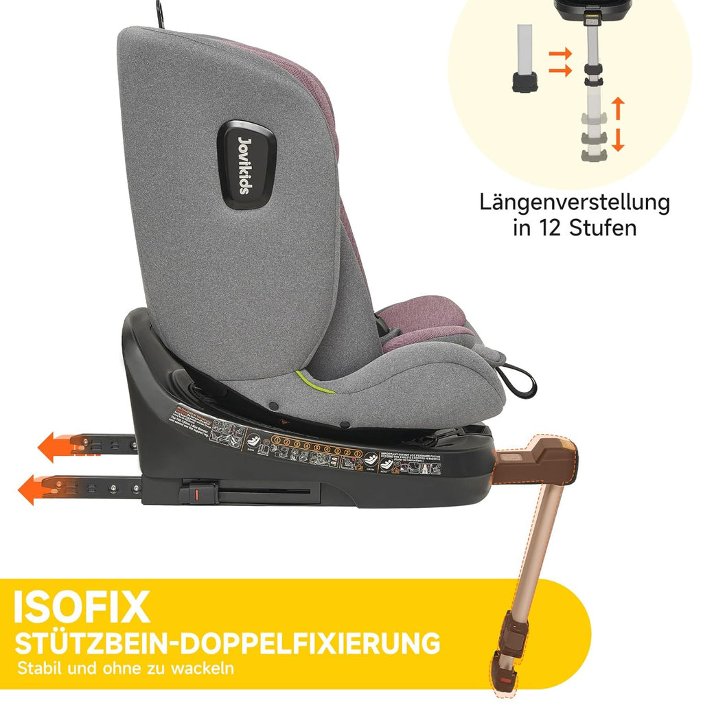Jovikids 360° Drehbar Kindersitz mit ISOFIX, i-Size 40-150cm(ab Geburt -12 Jahre) Baby Autositz Reboarder mit Liegefunktion & Abnehmbar Vordach, ECE R129 (blau)