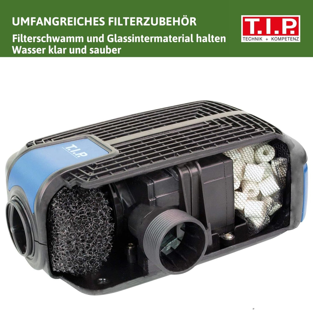 T.I.P. Teichpumpe - Bachlaufpumpe (20.000 l Teichvolumen, 8.000 l/h Fördermenge, 4,5 m Förderhöhe, Auch für Wasserfälle und Filtersysteme, intregrierter Förderleistungsregler) BPF 8000 E, 30428