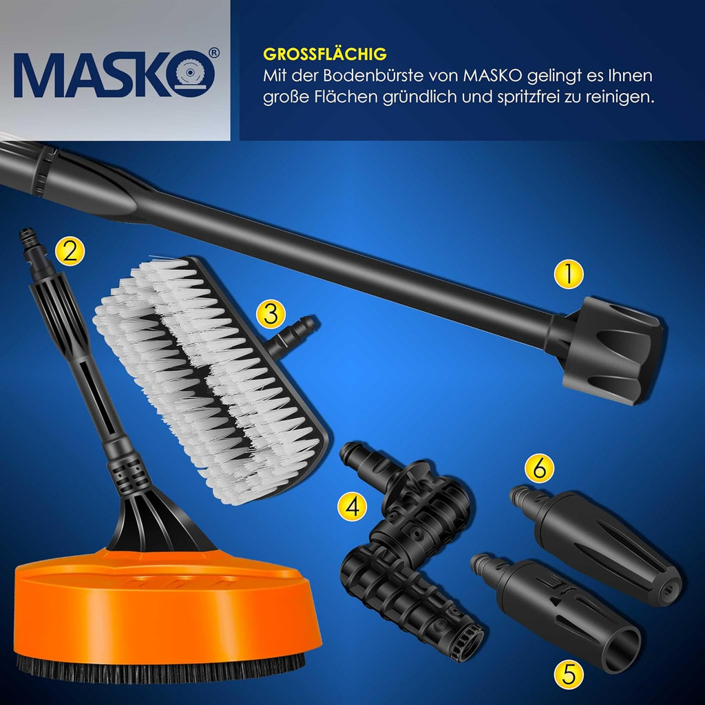 MASKO® Idropulitrice 2200 Watt 165 bar 450 l/h, con avvolgitubo 10m, set accessori 9 pezzi, con serbatoio per sapone e ugello schiumogeno, pistola ad alta pressione per auto/recinzioni/giardino/pati (Grigio)