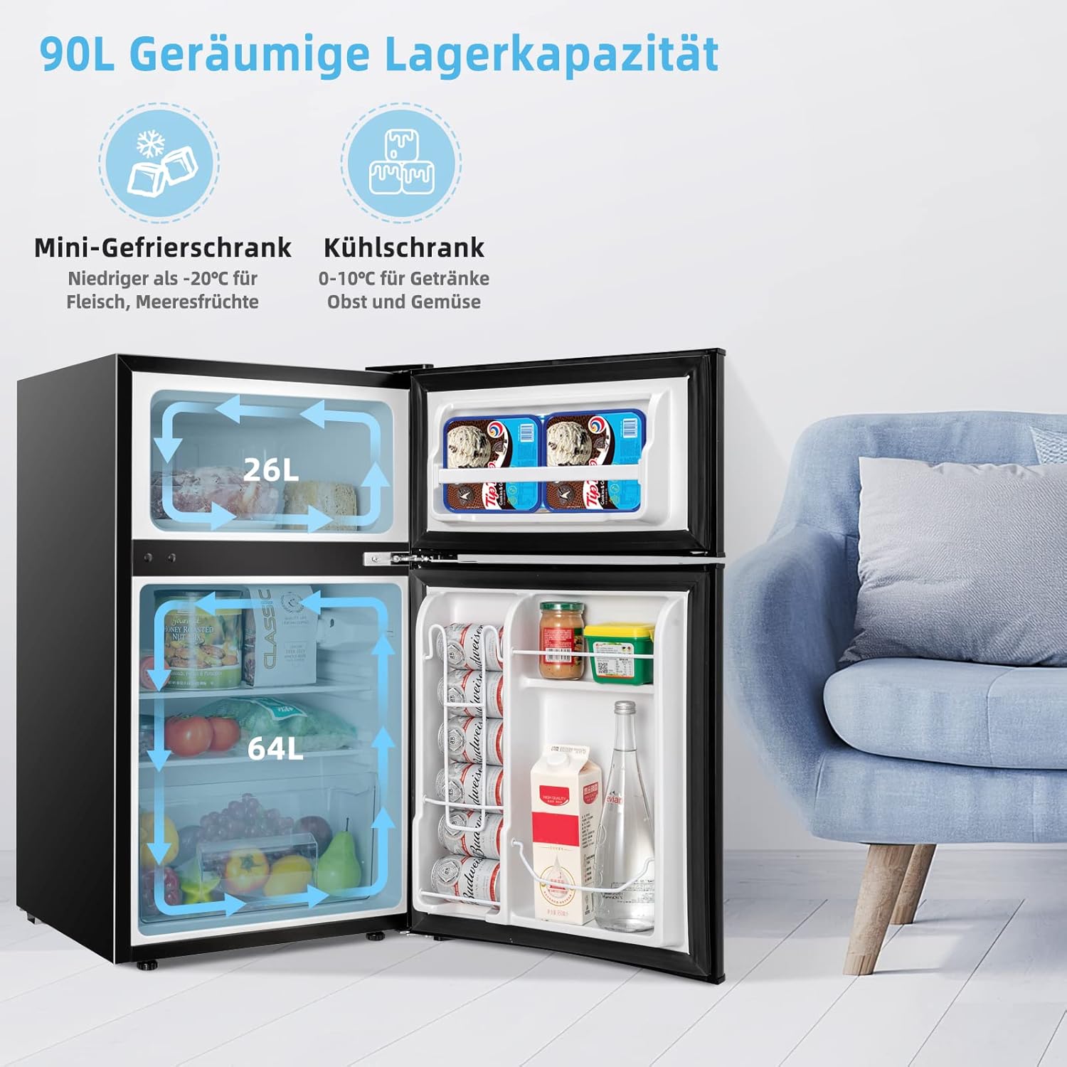 COSTWAY Frigorifero 90L con Congelatore 27L Combinato Frigo-Congelatore Verticale Congelatore Mini Frigo (bianco)