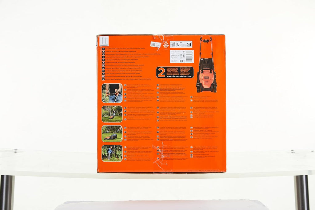Black+Decker Tagliaerba Elettrico con Impugnatura a Manubrio BEMW461BH (1.400W, Larghezza di Taglio 34cm, 6 Altezze di Taglio, Cesto di Raccolta da 40l, Ideale per Giardini di Medie Dimensioni)