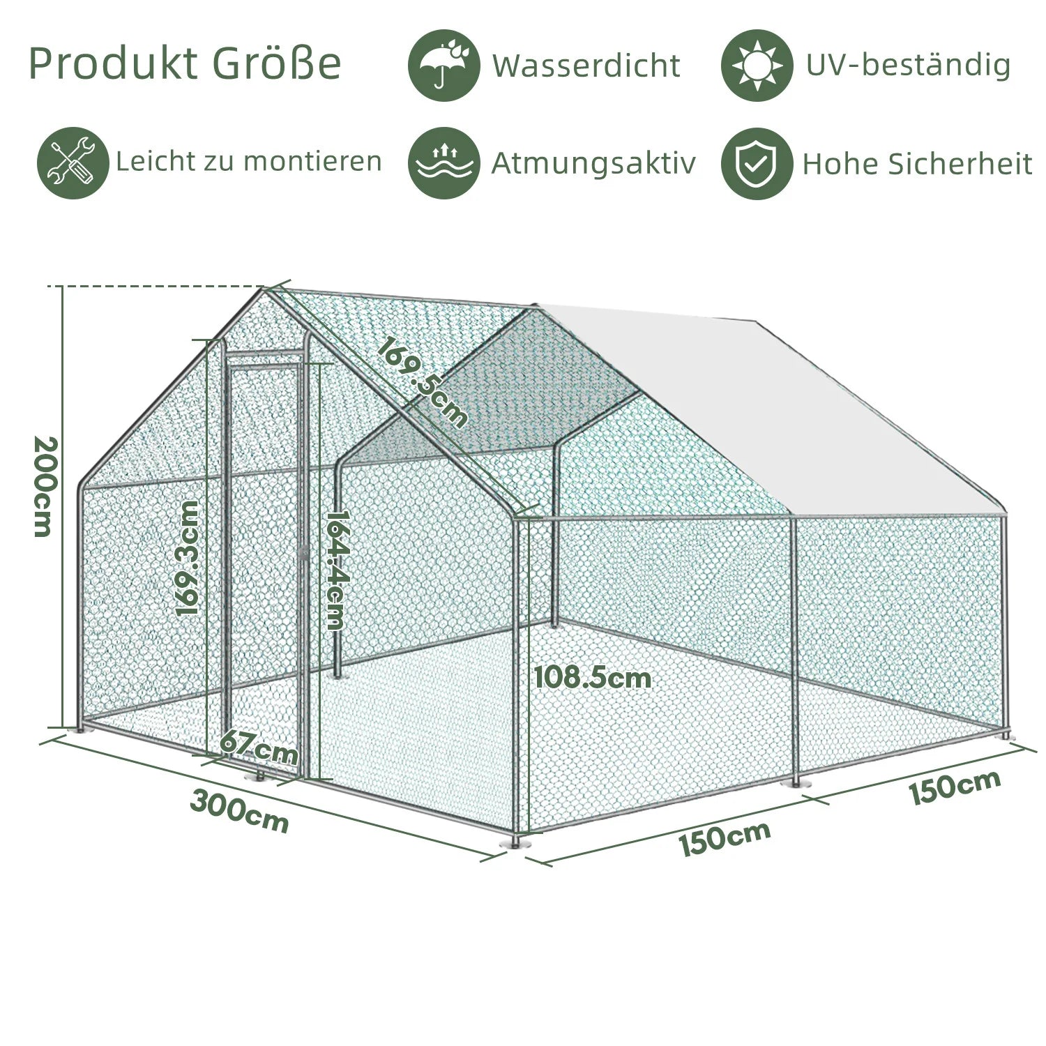 Sonnewelt Hühnerstall Metall Freilaufgehege mit Dachplane 3*3*2m