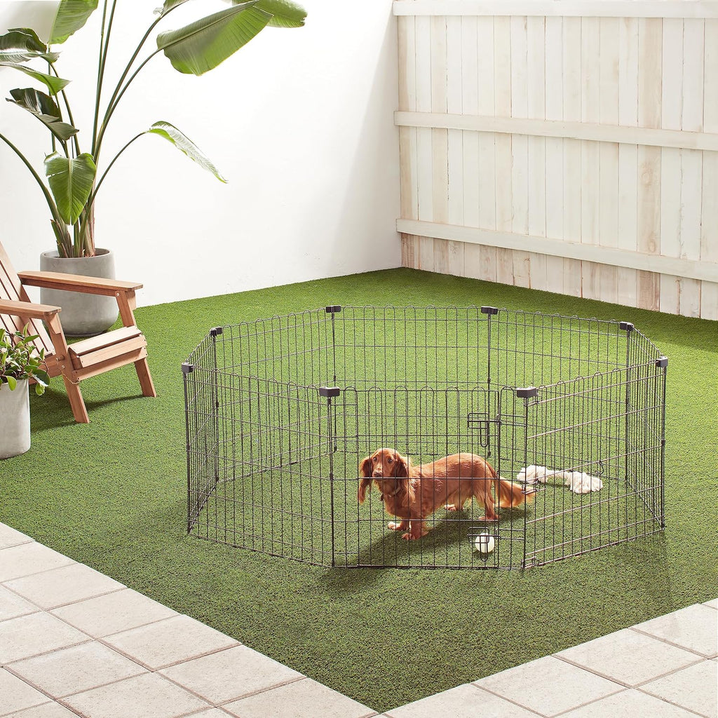 Amazon Basics - Achteckig, Laufgehege für Hunde und andere Haustiere, faltbar, Metall, mit Tür,122 cm, Schwarz