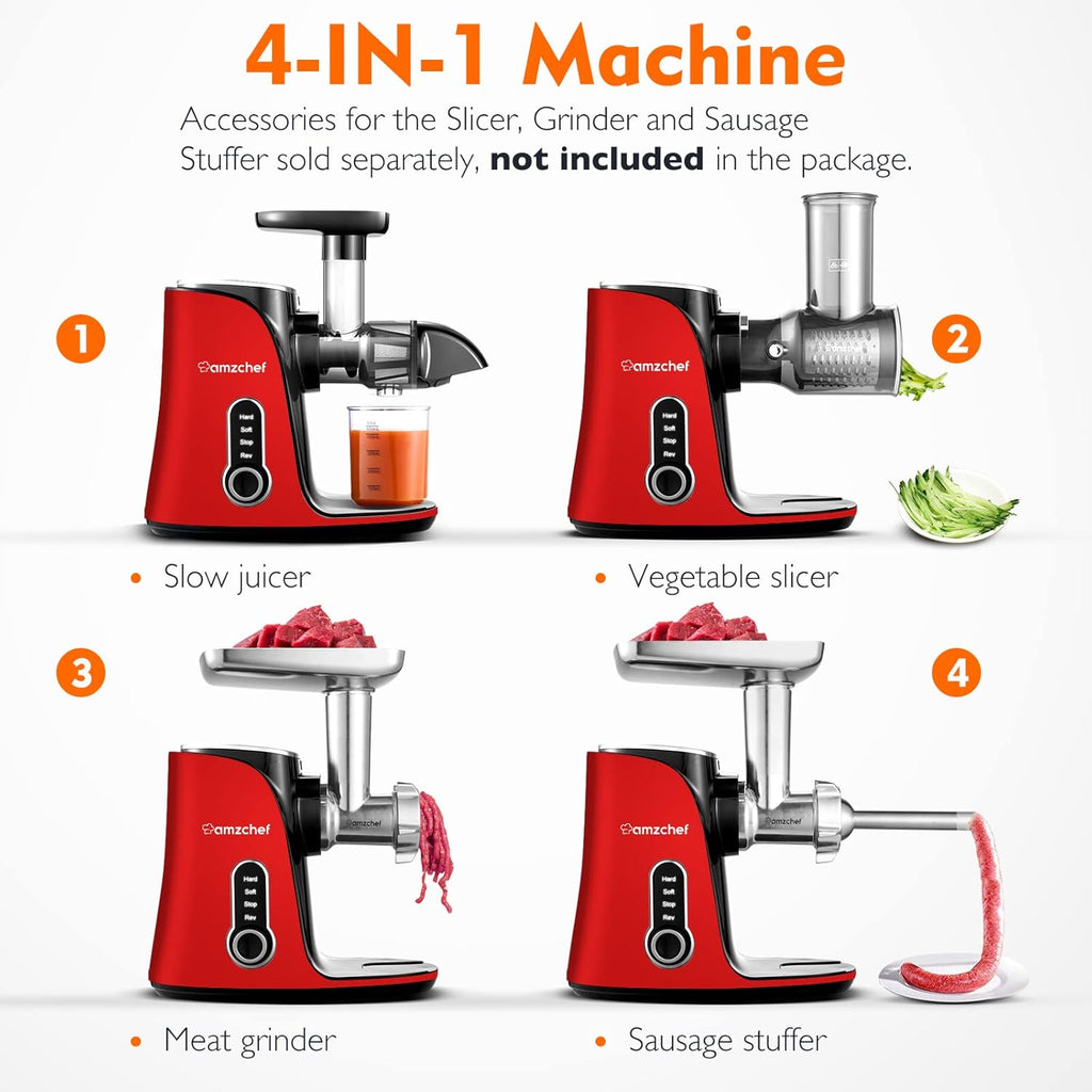AMZCHEF Estrattore di Succo per Frutta e Verdura con 2 Modalità di Velocità - Slow Juicer con Bottiglia Portatile e 2 Tazze - Cold Press Juicer Senza BPA con LED Intelligente e Funzione di Inversione - Nero