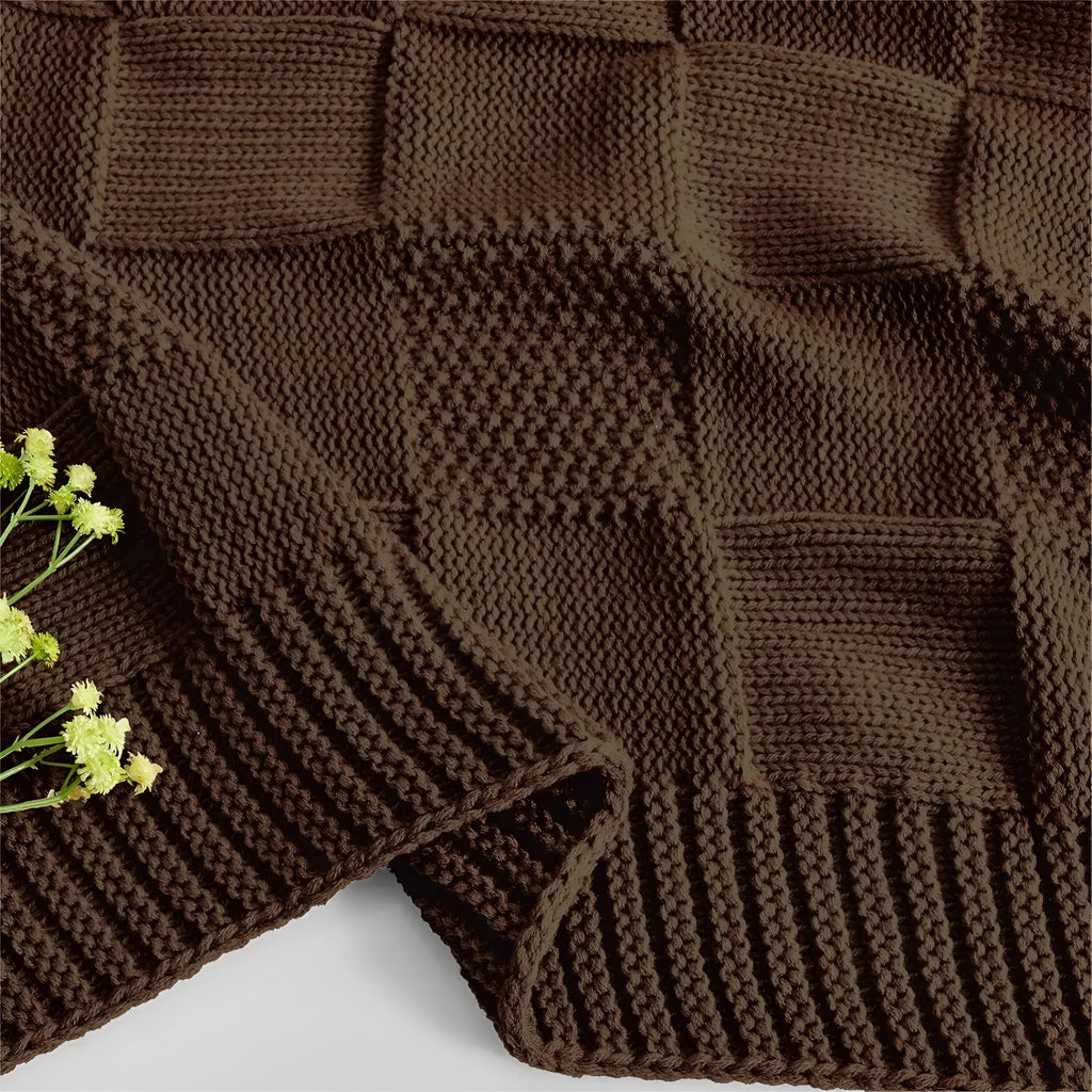 MonoKnit Coperta lavorata a maglia – Coperta in pile acrilico a righe di alta qualità, in bianco e nero, per letto e divano