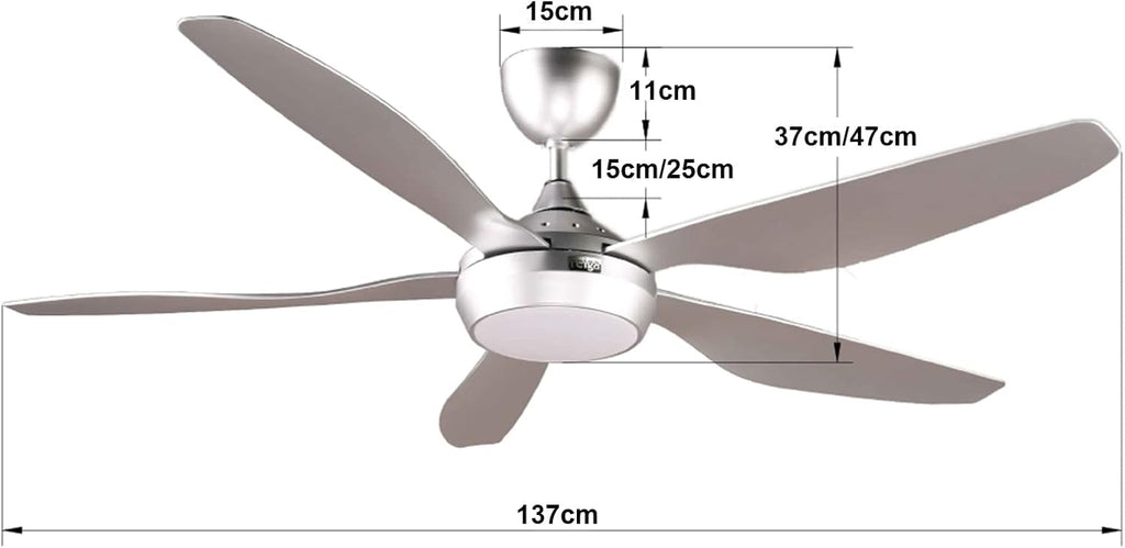 reiga Ventilatore da soffitto WiFi 132 CM con illuminazione a LED dimmerabile e telecomando, 3 temperature di colore, motore DC 6 velocità, compatibile con l'App Alexa Google Home, legno e marrone