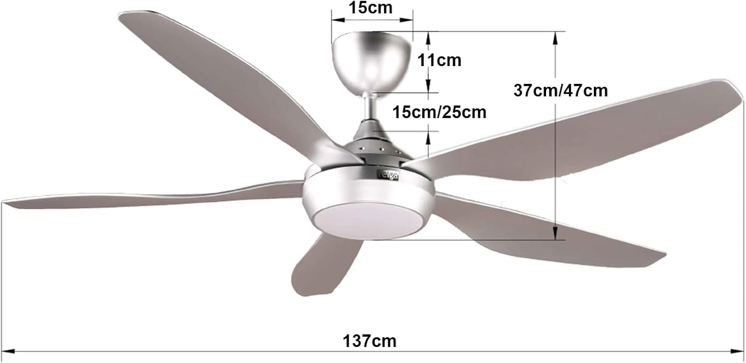 reiga Ventilatore da soffitto WiFi 132 CM con illuminazione a LED dimmerabile e telecomando, 3 temperature di colore, motore DC 6 velocità, compatibile con l'App Alexa Google Home, legno e marrone