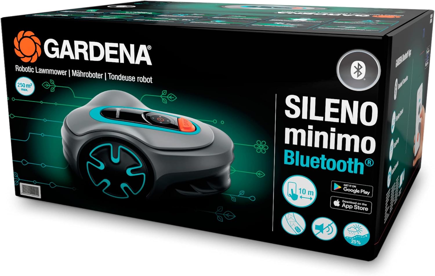 Gardena Rasaerba robotizzato SILENO minimo 500 m: tosaerba intelligente con connettività ottimale, programmabile con l'app Gardena Bluetooth, versione DE (15202-20)