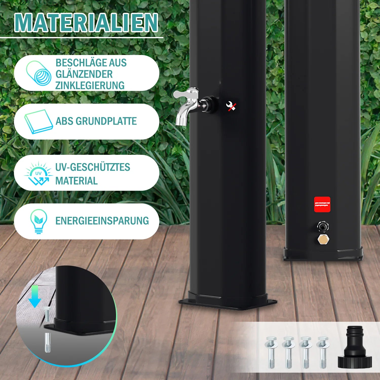 Sonnewelt Solardusche 40L Solardusche Gartendusche Inkl. Schutzhaube und Handbrause
