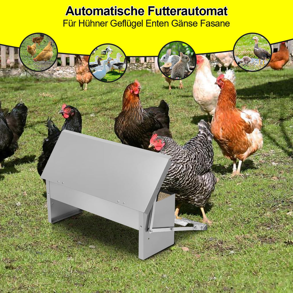 Aopunly 3x Futterautomat für hühner Geflügel mit Deckel Futterspender, 5kg Fußpedal selbstöffnender Futtertrog automat hühnerfutter