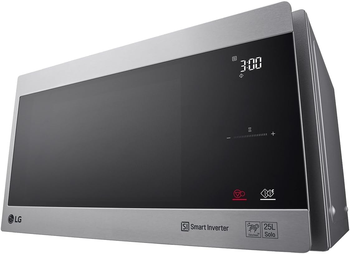 LG MS2595CIS Forno a microonde con tecnologia Smart Inverter, capacità 25 litri, 1000 W, programmi automatici, livelli di potenza regolabili e funzione EasyClean, argento