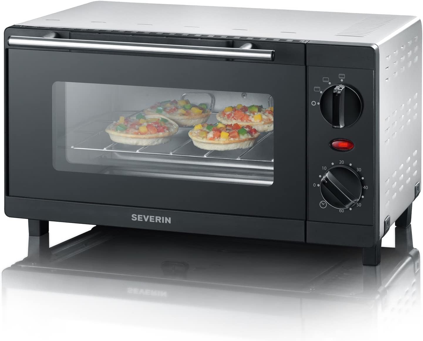 SEVERIN TO 2052 Forno tostapane (800 W, incl. griglia e teglia da forno, 9 L) argento/nero e 2287-000 Tostapane automatico, incl. supporto per panini, 2 fessure, 700 W, AT 2287, nero