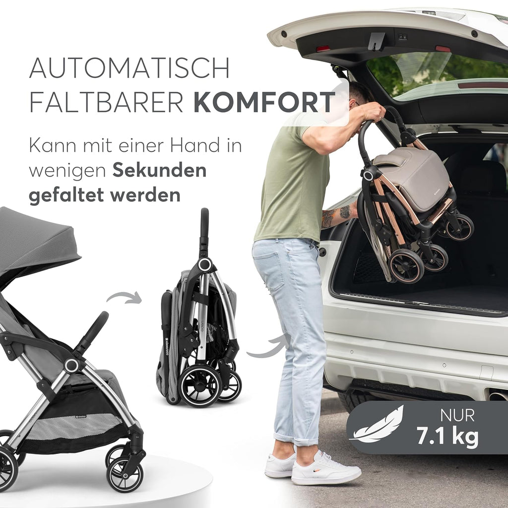 KikkaBoo EDEN Passeggino, passeggino fino a 22 kg, chiusura automatica, posizione reclinata, ultraleggero, compatto, nero
