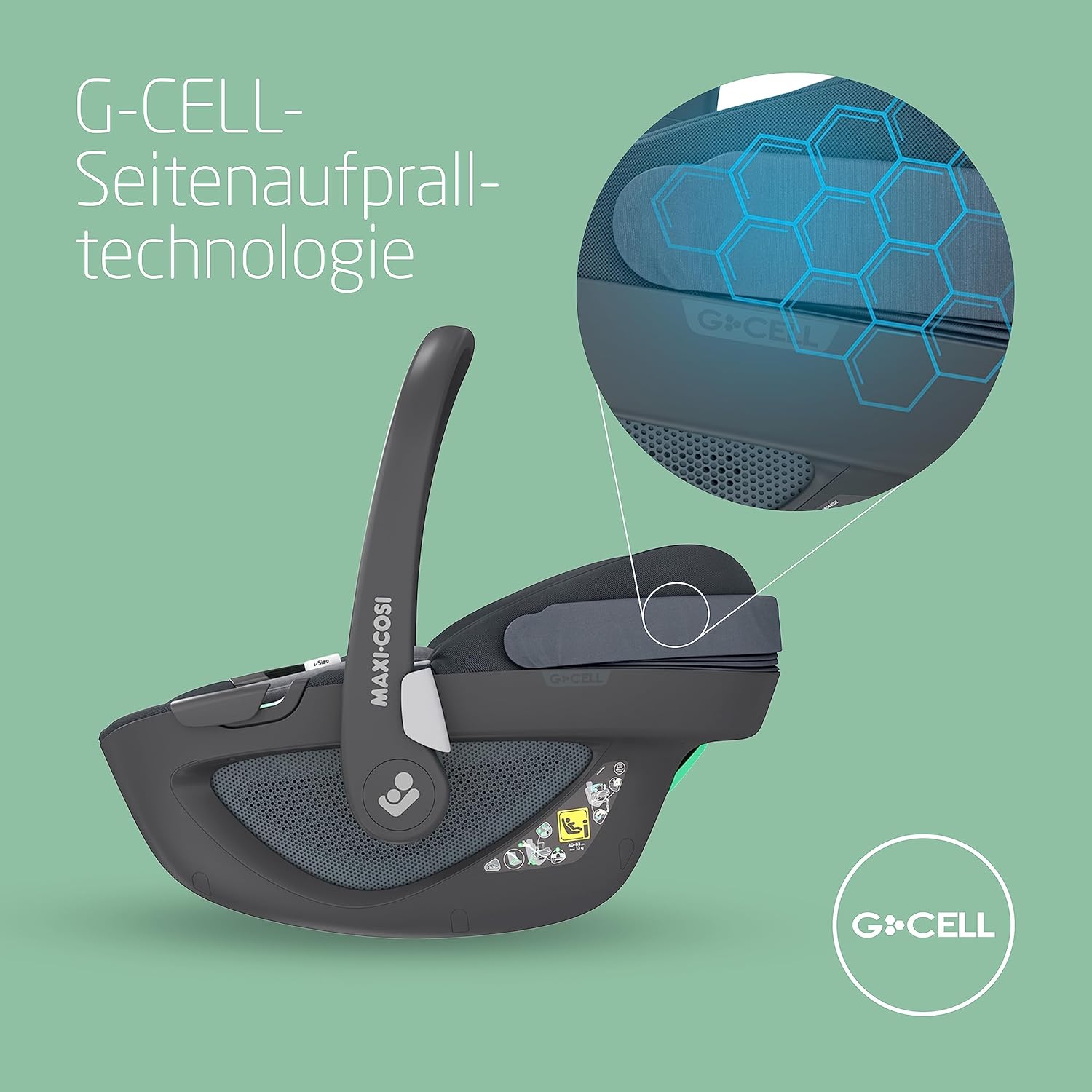 Maxi-Cosi Pebble 360 i-Size Babyschale Drehbar, Neugeborenen Autositz 360 Grad, 0–15 Monate (40–83 cm), Drehung mit einer, ClimaFlow, Easy-In-Gurt, G-CELL Seitenaufprallschutz, Essential Graphite