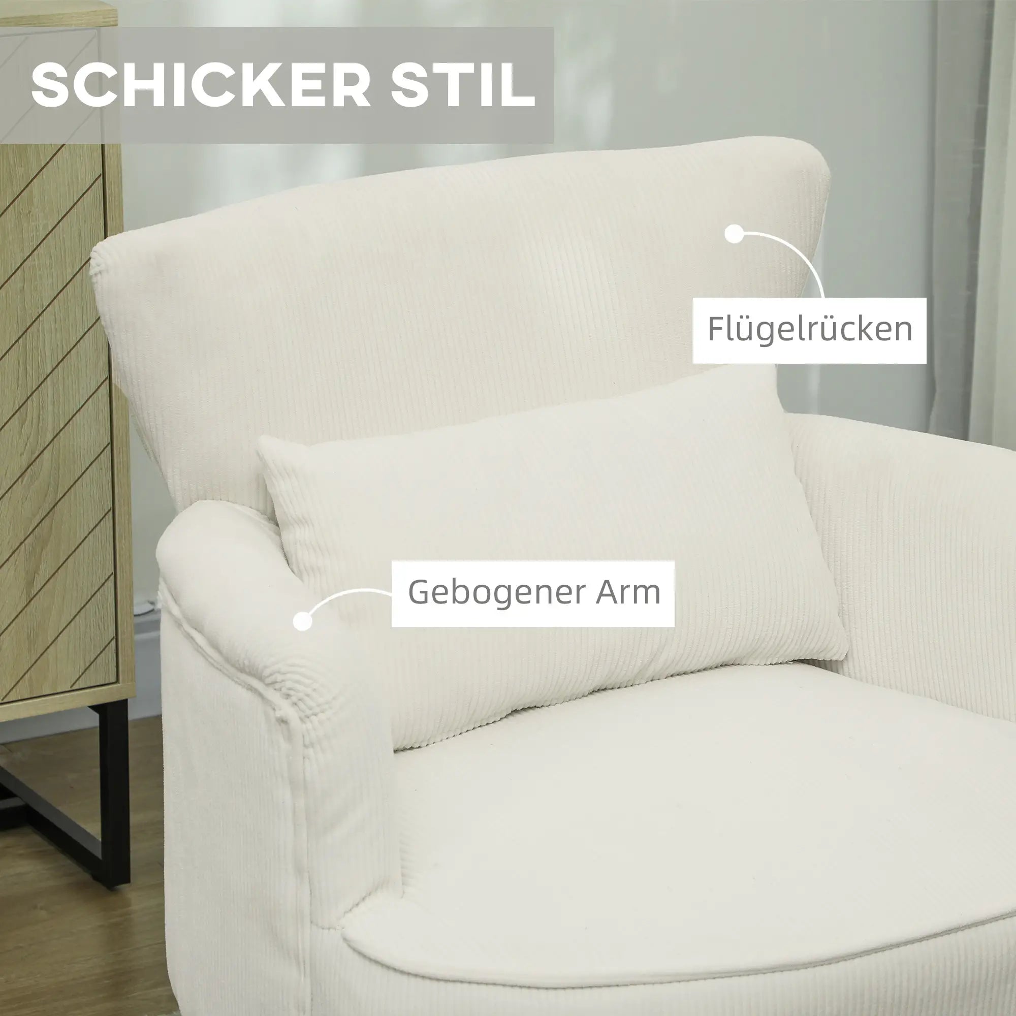 HOMCOM Polstersessel Wohnzimmer weich & federnd Flügelrücken cremeweiß