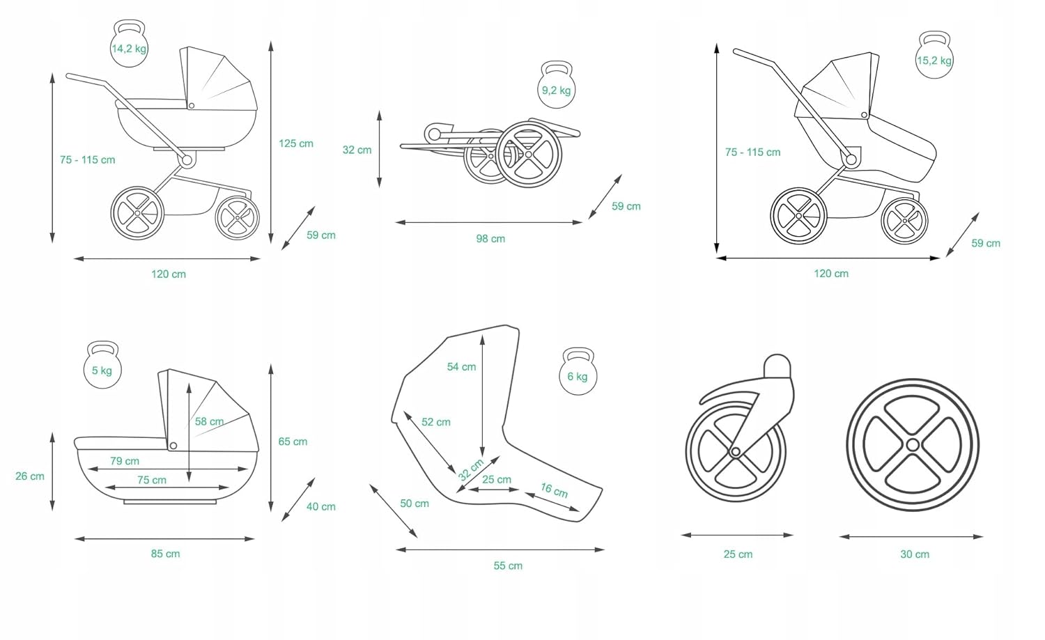 BabyLux® Bambimo Kinderwagen Set 3 in 1 - Qbaro - incl. Babywanne, Buggy Sportsitz, Auto-Babyschale - Autositz - Kinderwagenset - Kombikinderwagen mit Wickeltasche, Regenschutz usw.