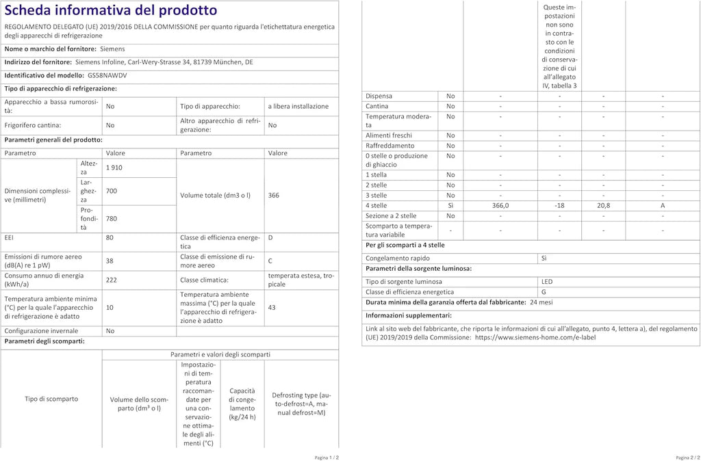Siemens GS54NAWCV iQ500 Congelatore, 176 x 70 cm, 327 L, noFrost mai più sbrinamento, bigBox spazio per alimenti grandi, varioZone ripiani in vetro e cassetti flessibili, Bianco