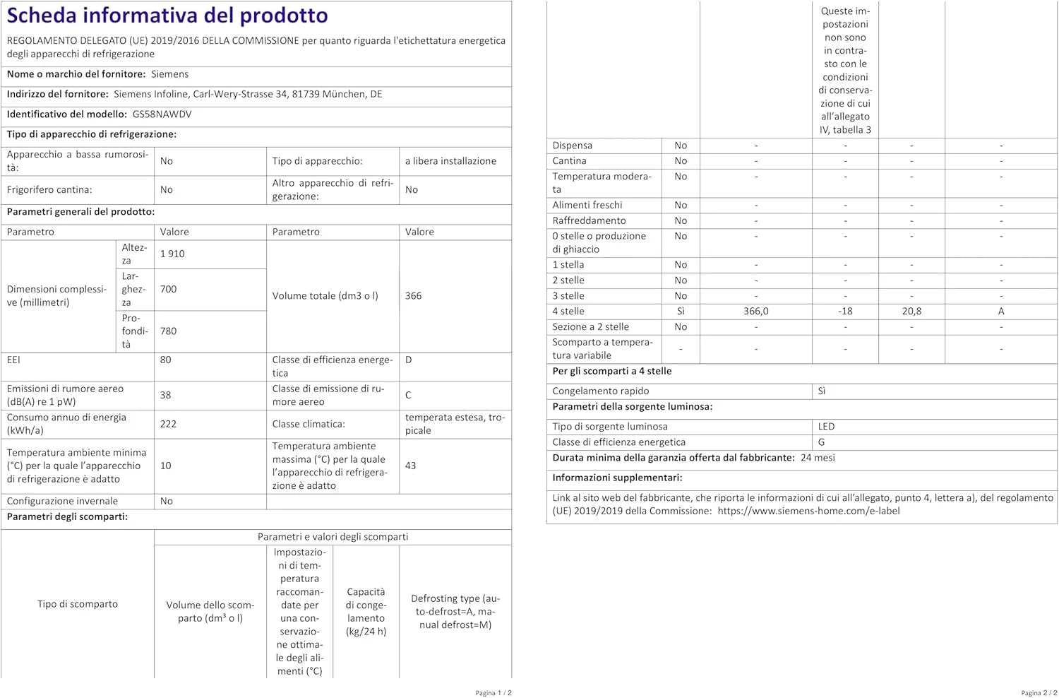 Siemens GS54NAWCV iQ500 Congelatore, 176 x 70 cm, 327 L, noFrost mai più sbrinamento, bigBox spazio per alimenti grandi, varioZone ripiani in vetro e cassetti flessibili, Bianco
