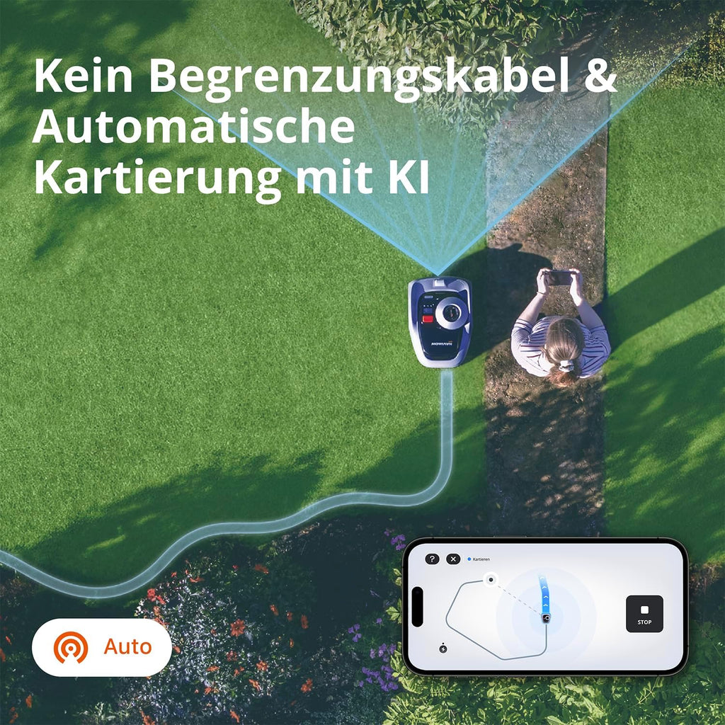 Navimow i105E Mhroboter ohne Begrenzungskabel 500 m, RTK+Vision Rasenmher Roboter, KI Automatische Kartierung, Virtuelle Begrenzung, Mehrzonen-Management