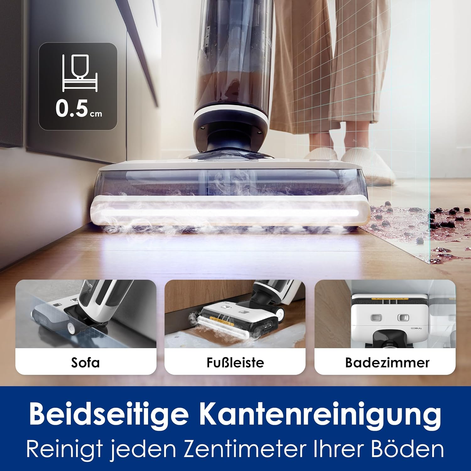 Tineco iFLOOR 5 Steam Lavapavimenti a vapore, vapore ad alta temperatura da 120℃, pulitore a vapore con filo, aspiraliquidi autopulente, lavapavimenti per sporco appiccicoso, residui di cibo