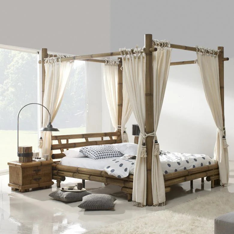 Letto a baldacchino bambù TABANAN 160 x 200 cm Miele Antico