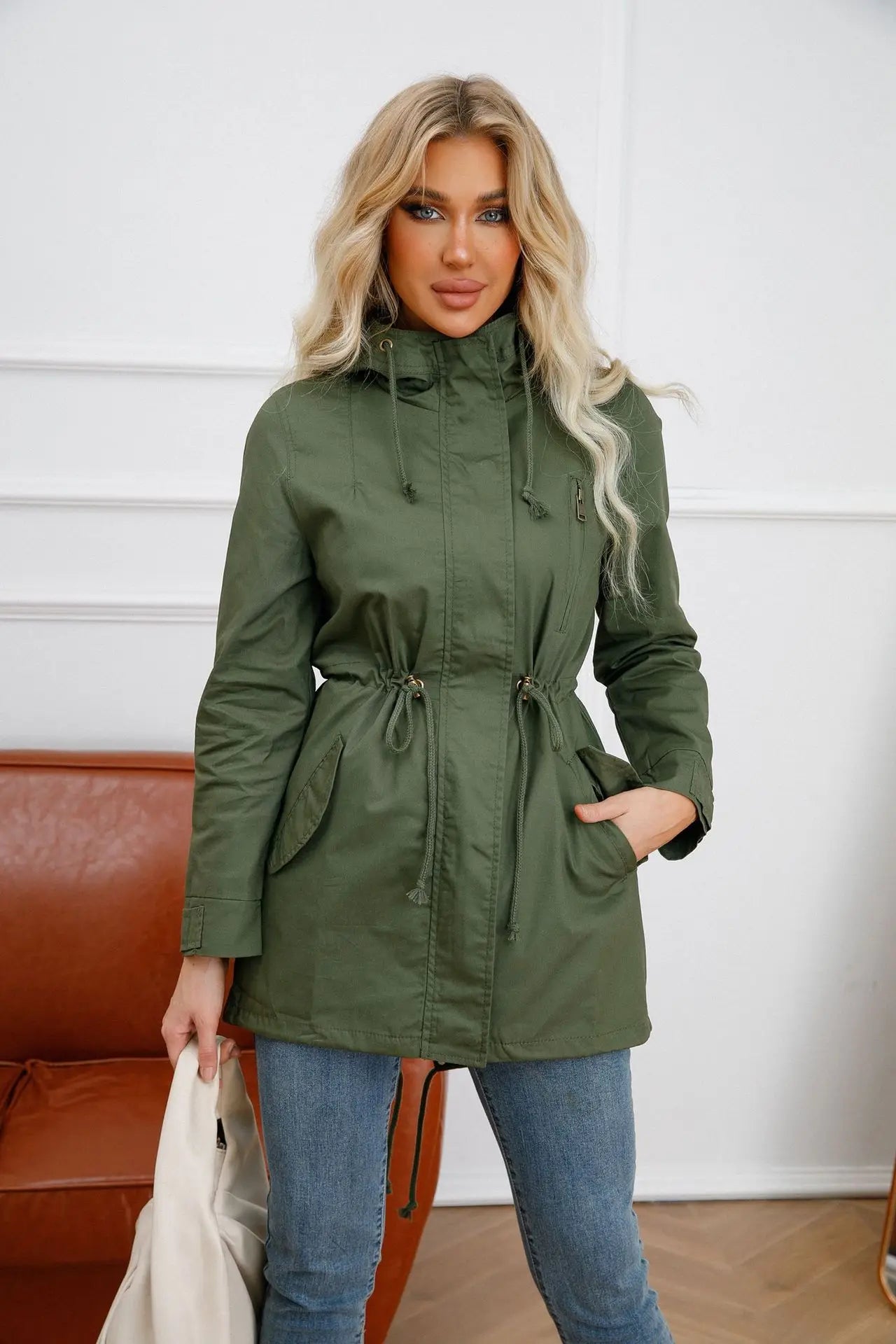 Damen Reiverschluss Windjacke Mit Kordelzug