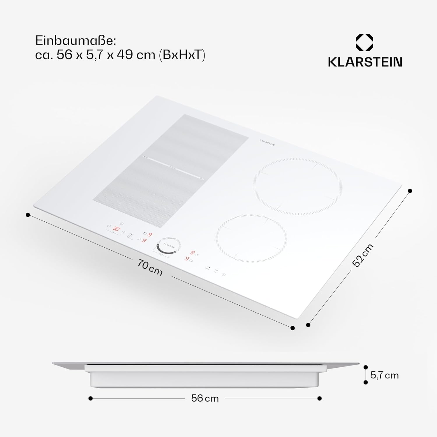Klarstein Piano Cottura a Induzione, Piano Cottura in Vetroceramica, con 4 Piastre, Incasso con Display Touch, Display Digitale e Funzione Timer, Riscaldamento Veloce, 7000 Watt