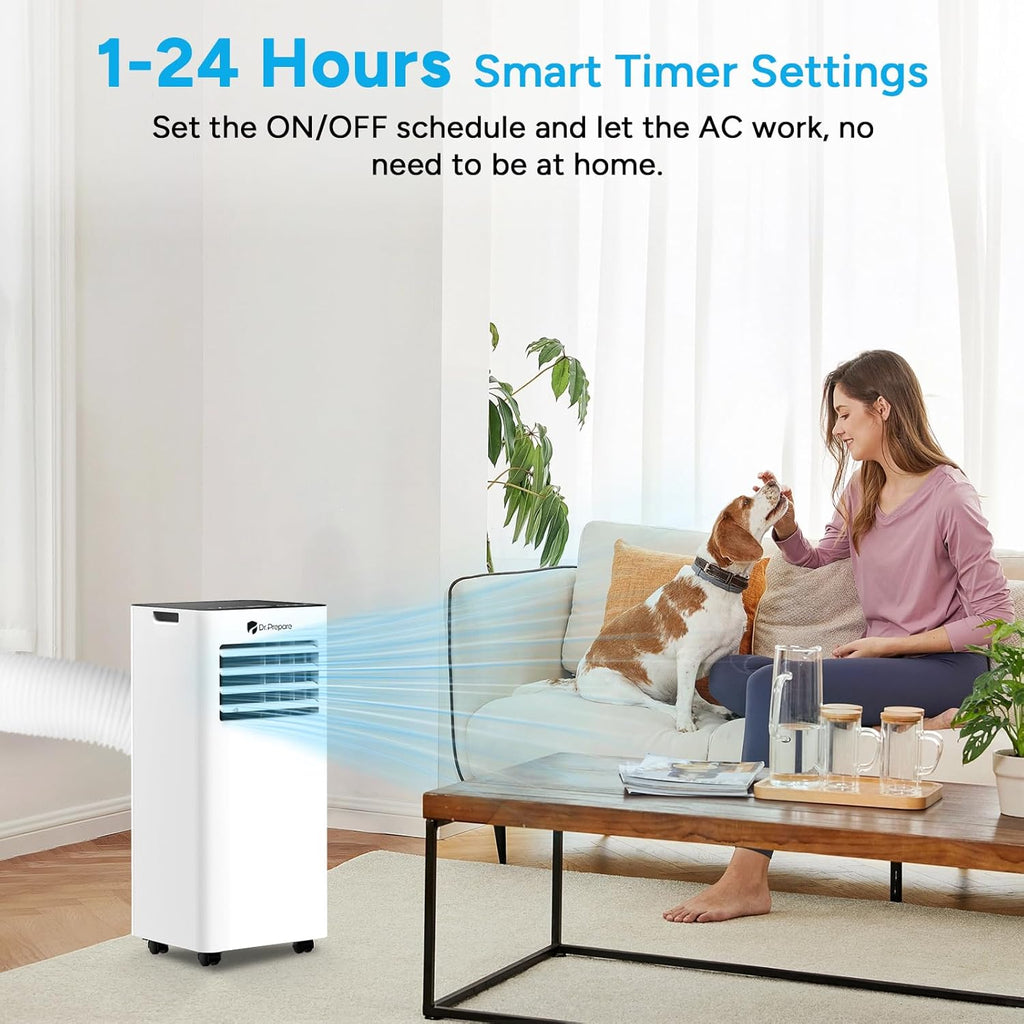 DR.PREPARE Condizionatore Portatile 9000 BTU con APP, Climatizzatore Mobile 4 in 1 con Tubo di Scarico, Raffreddamento & Ventilazione & Deumidificazione, Ventilatore & Modalità Sonno con Telecomando, Rinfresca fino a 30m², Timer 1-24H