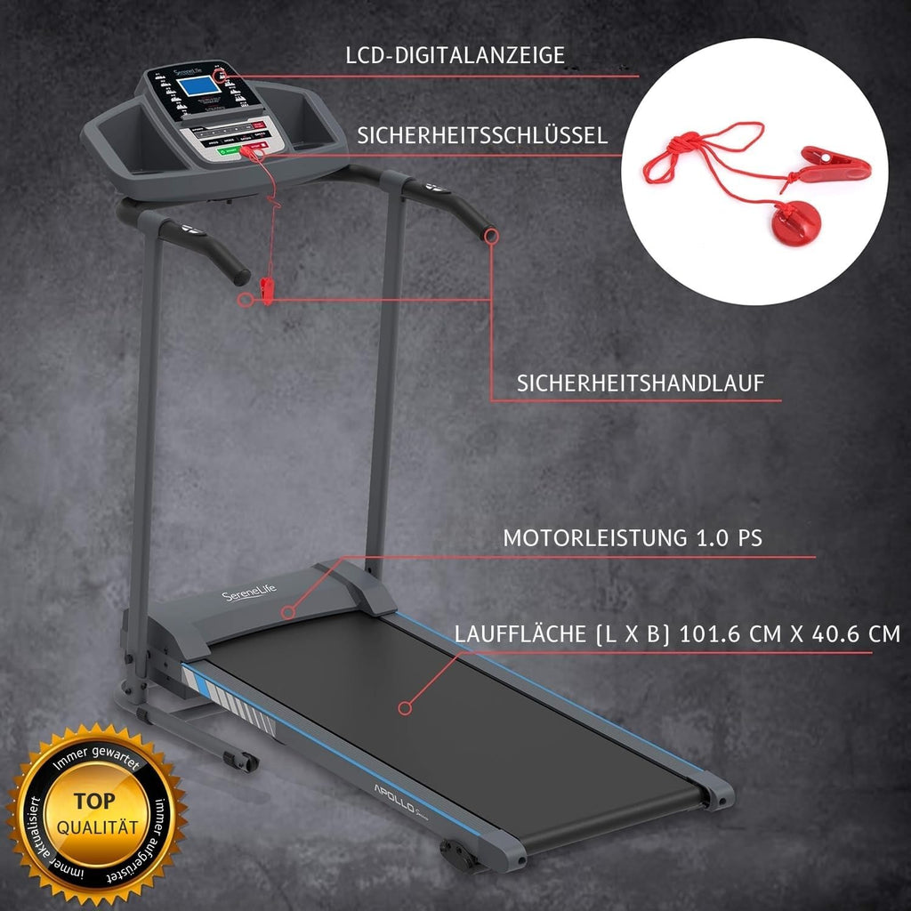 Tapis roulant SereneLife per la casa - Tapis roulant pieghevole, Tapis roulant, con display a LED, tapis roulant per la casa, sincronizzazione app Bluetooth, fitness digitale, tapis roulant con inclinazione, fino a 10 km/h