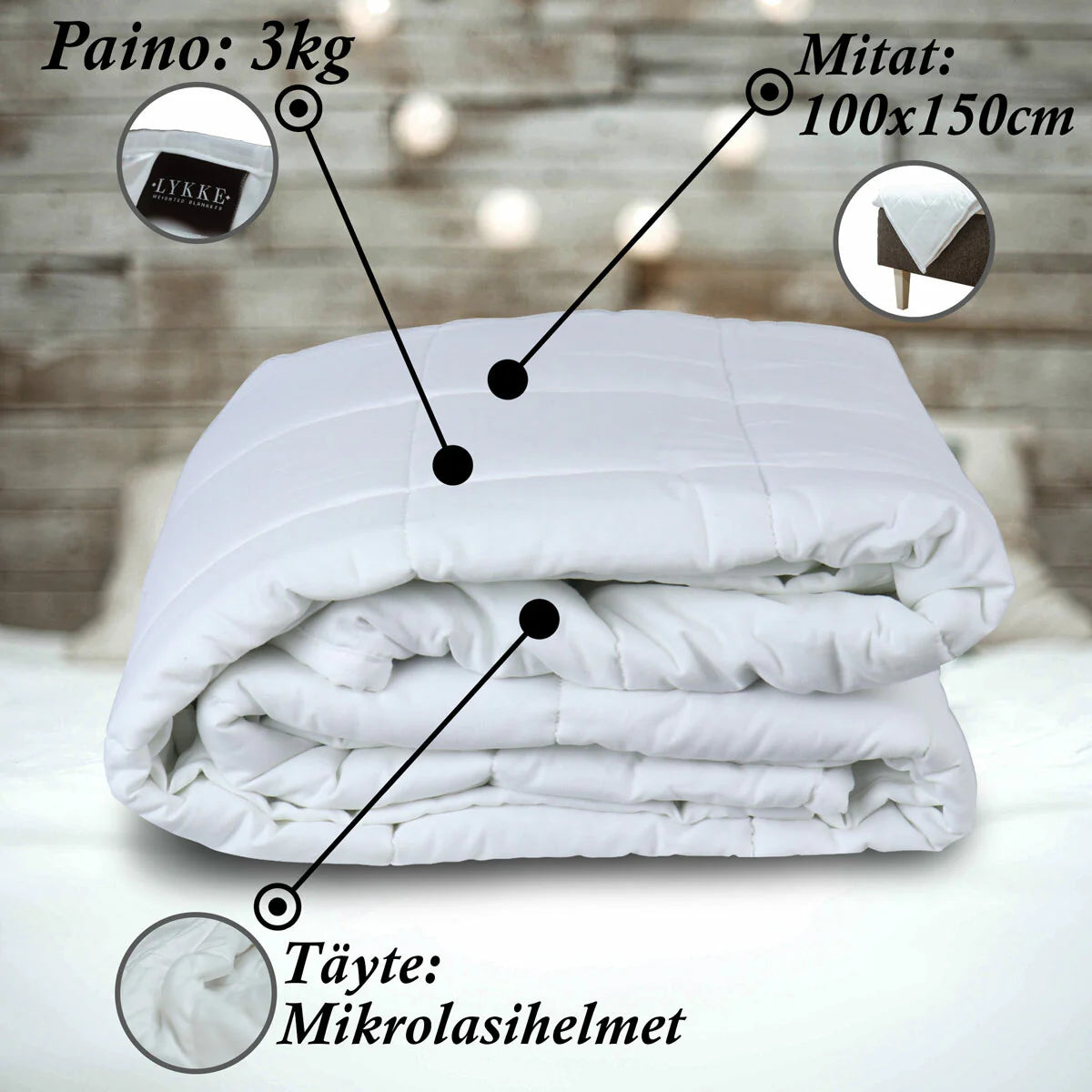 Lykke Gewichtsdecke für Kinder, 100x150cm, 3kg, Baumwolle