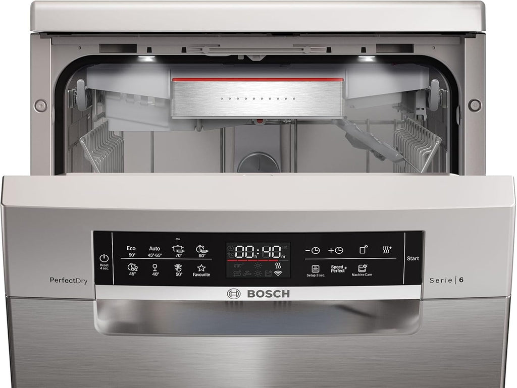 Bosch SPV2IKX10E Serie 2 Lavastoviglie smart a scomparsa totale, larghezza 45 cm, Cestello posate, Extra Asciugatura con la pressione di un pulsante, InfoLight punto luce rosso sul pavimento, AquaStop protezione dai danni causati dall'acqua, Bianco