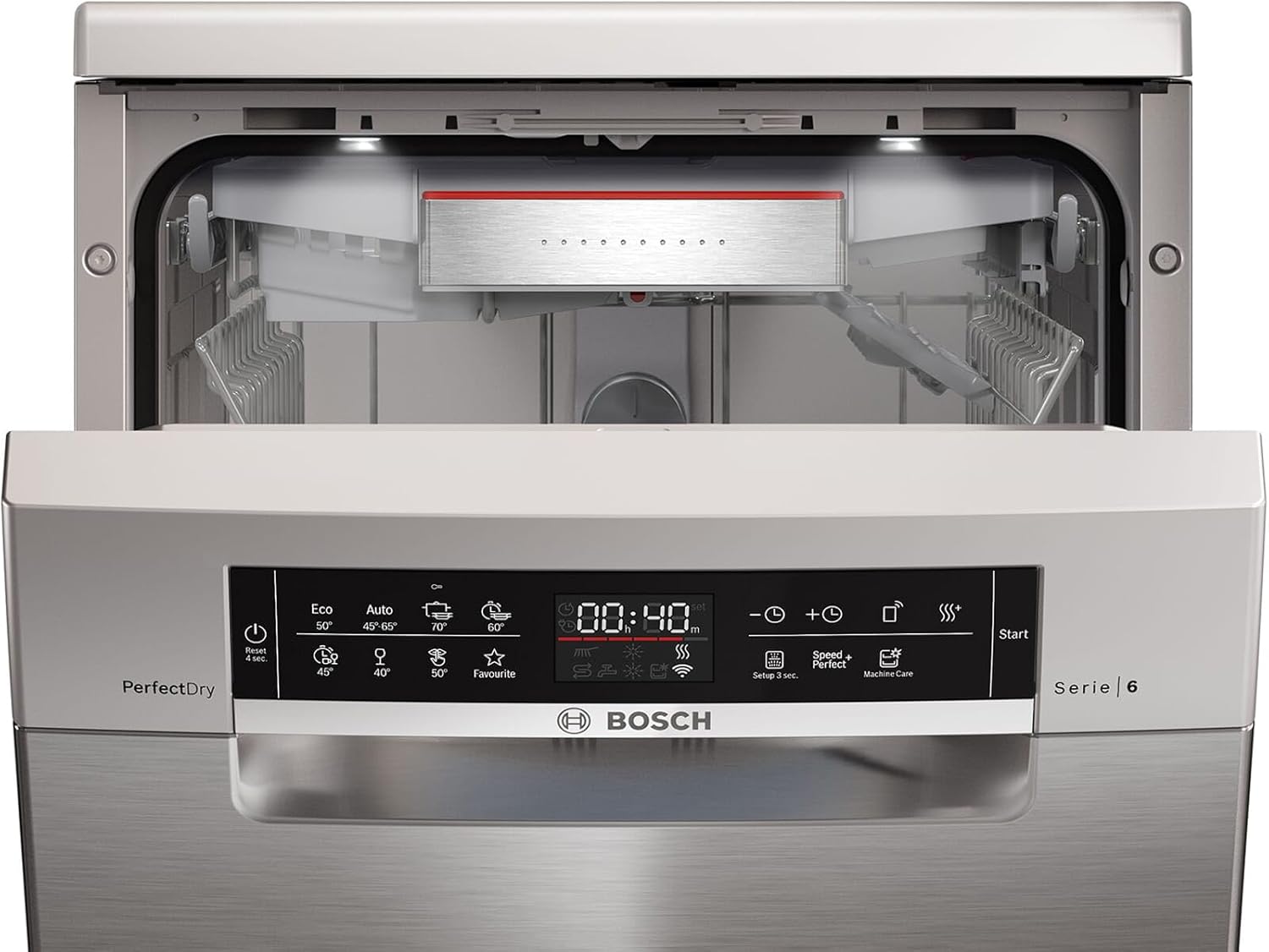 Bosch SPV2IKX10E Serie 2 Lavastoviglie smart a scomparsa totale, larghezza 45 cm, Cestello posate, Extra Asciugatura con la pressione di un pulsante, InfoLight punto luce rosso sul pavimento, AquaStop protezione dai danni causati dall'acqua, Bianco