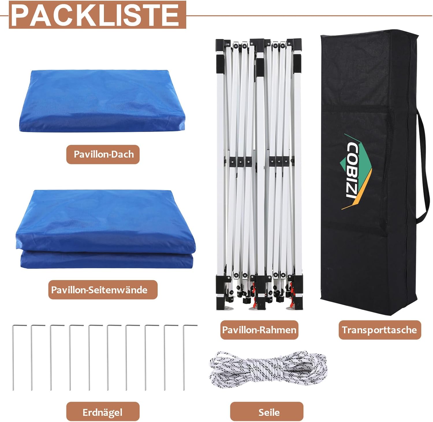 COBIZI Gazebo Pieghevole 3x6 Impermeabile Stabile con 6 Pareti Laterali, Tenda a Padiglione con Tetto a Punta, 3 Altezze Regolabili, Protezione UV, Borsa per Il Trasporto, Picchetti, Corde per Giardino, Matrimoni, Mercati, Eventi all'Aperto