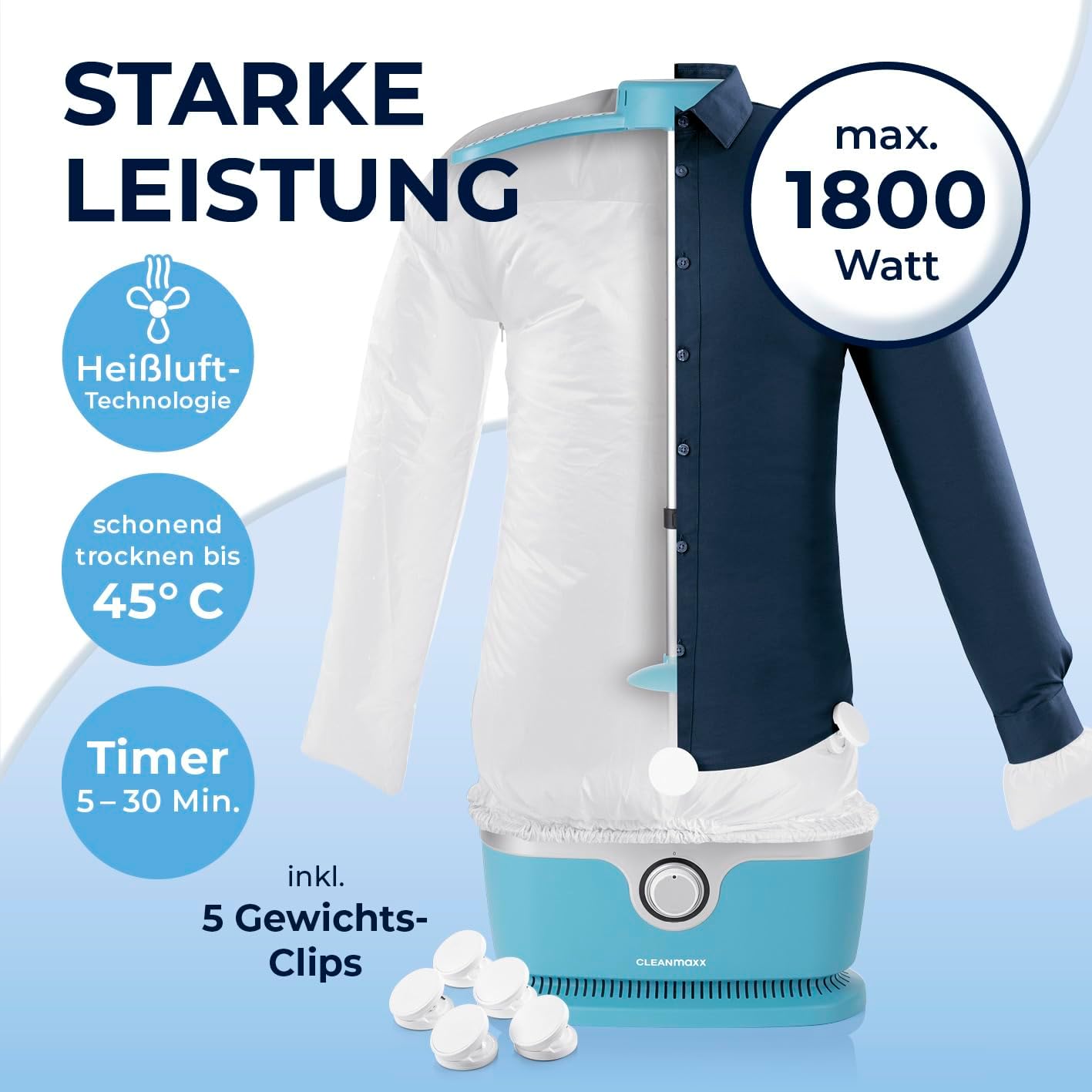 CLEANmaxx Stiratore automatico per camicie per asciugare e stirare camicie e bluse, inclusivo di accessorio per pantaloni | Il modo innovativo e delicato per stirare il vostro bucato