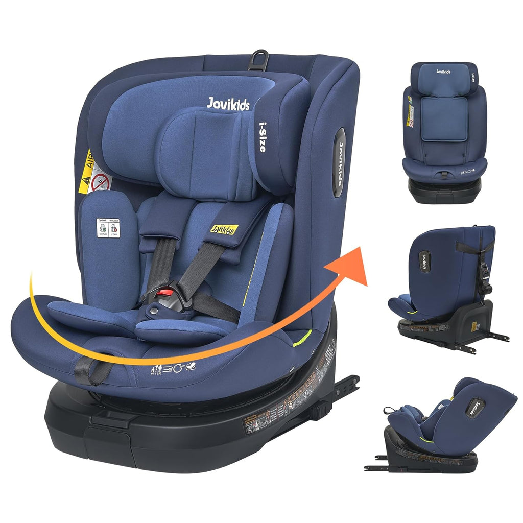 Jovikids 360° Drehbar Kindersitz mit ISOFIX und Ruheposition, i-Size(ECE R129) 40-150cm(0-36kg) Reboarder Baby Autositz, ab Geburt -12 Jahre (schwarz)