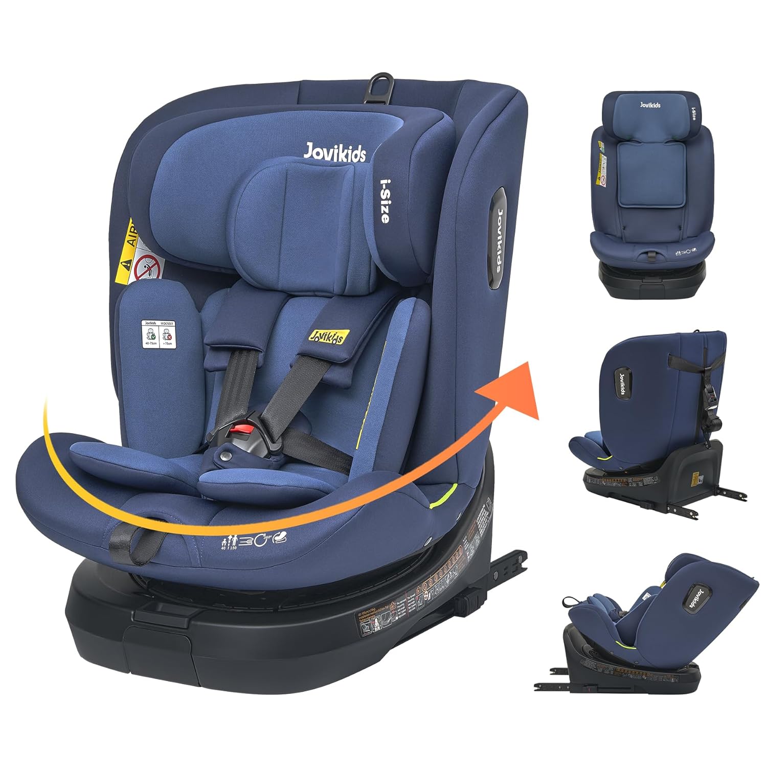 Jovikids 360° Drehbar Kindersitz mit ISOFIX und Ruheposition, i-Size(ECE R129) 40-150cm(0-36kg) Reboarder Baby Autositz, ab Geburt -12 Jahre (schwarz)