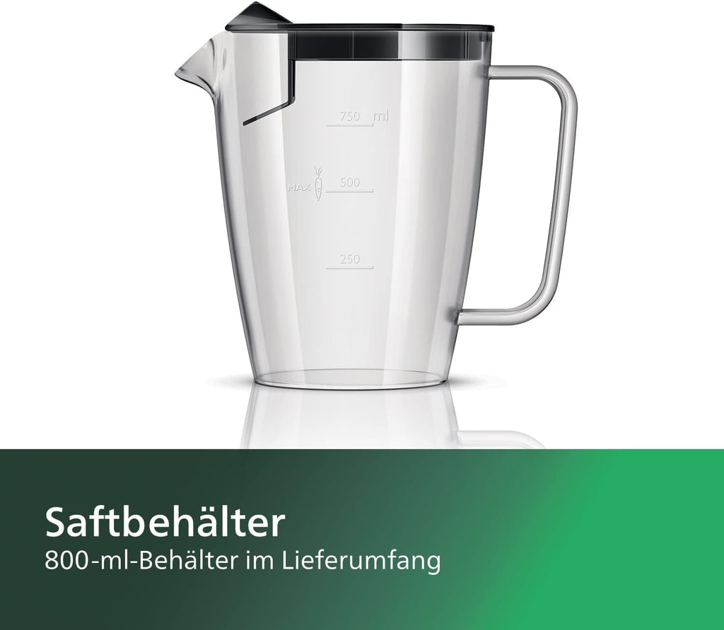 Philips Centrifuga – 1100W, 2L, App di ricette HomeID, Apertura extra-large, QuickClean (HR1921/20), 25 x 43.2 x 29.6 cm, Acciaio inossidabile