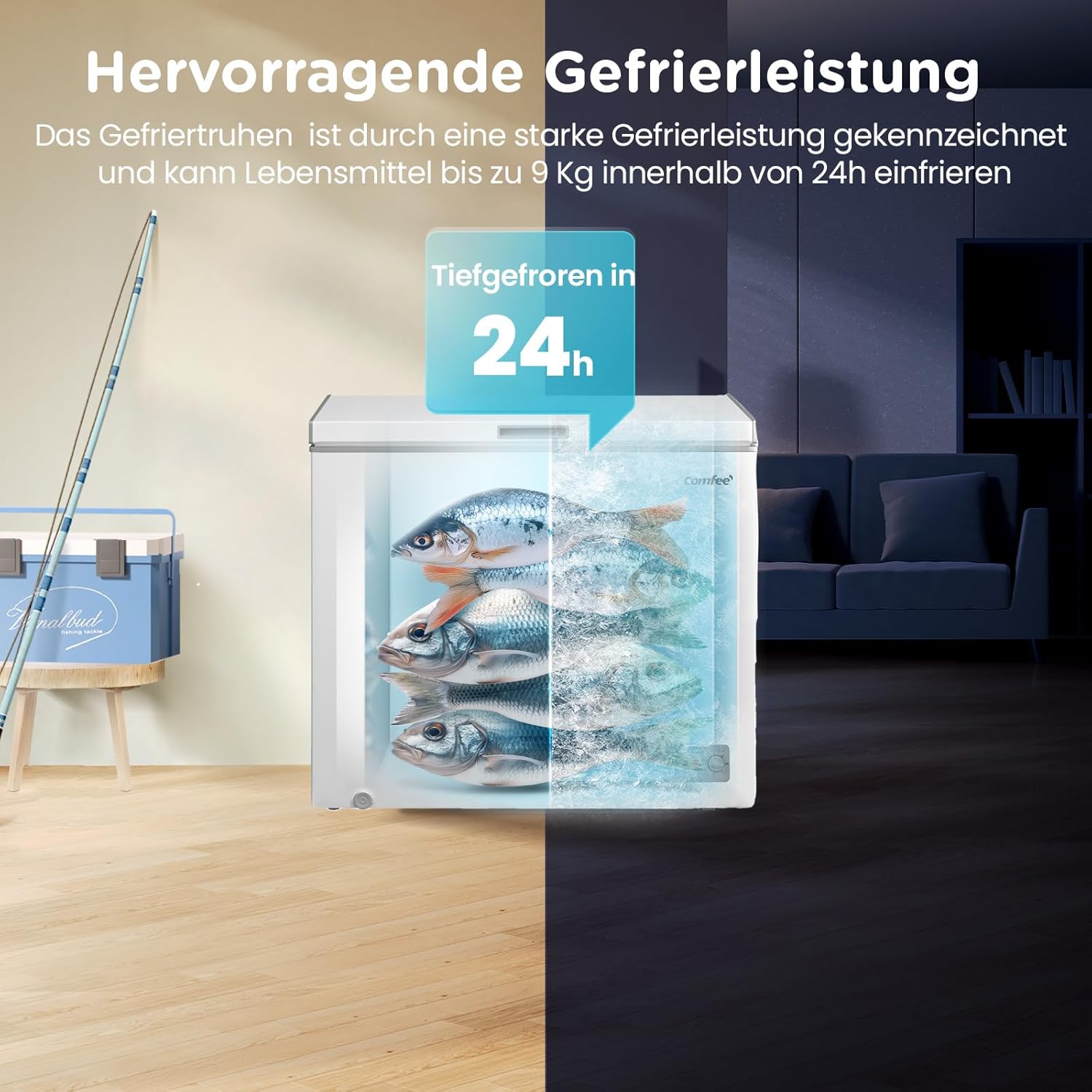 Comfee RCC100WH2(E) Congelatore a Pozzo/169 kWh/anno/85cm di altezza/99L/38dB/Bassa rumorosità/Tubo a D ad alta efficienza/Adatto a diversi scenari d'uso/Termostato regolabile/Bianco