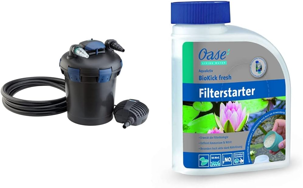 OASE 50499 Filtro a pressione BioPress Set 4000, Set filtro per laghetto per una rapida ed efficace eliminazione delle alghe, Set completo con pompa filtro e chiarificatore UVC