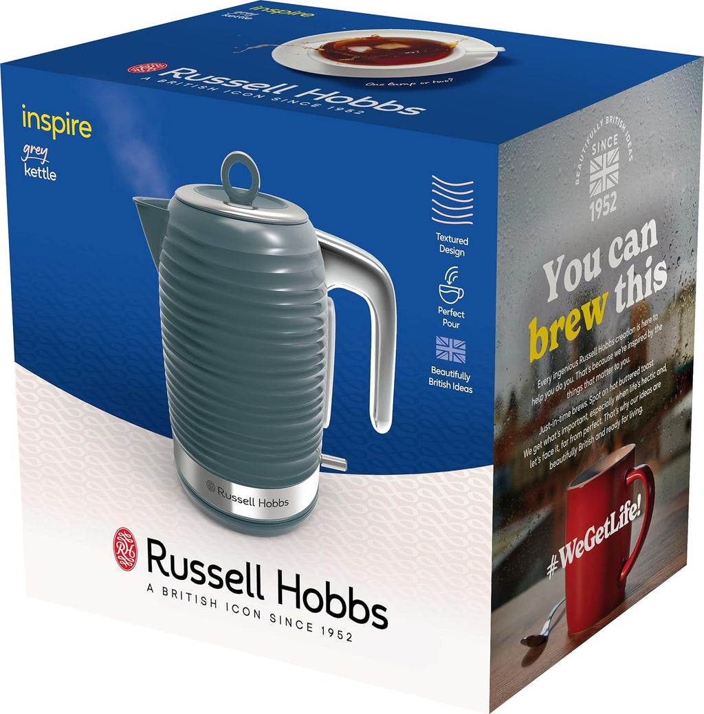 Russell Hobbs Inspire Grey Colazione Set Tostapane, Bollitore e Macchina da Caffè