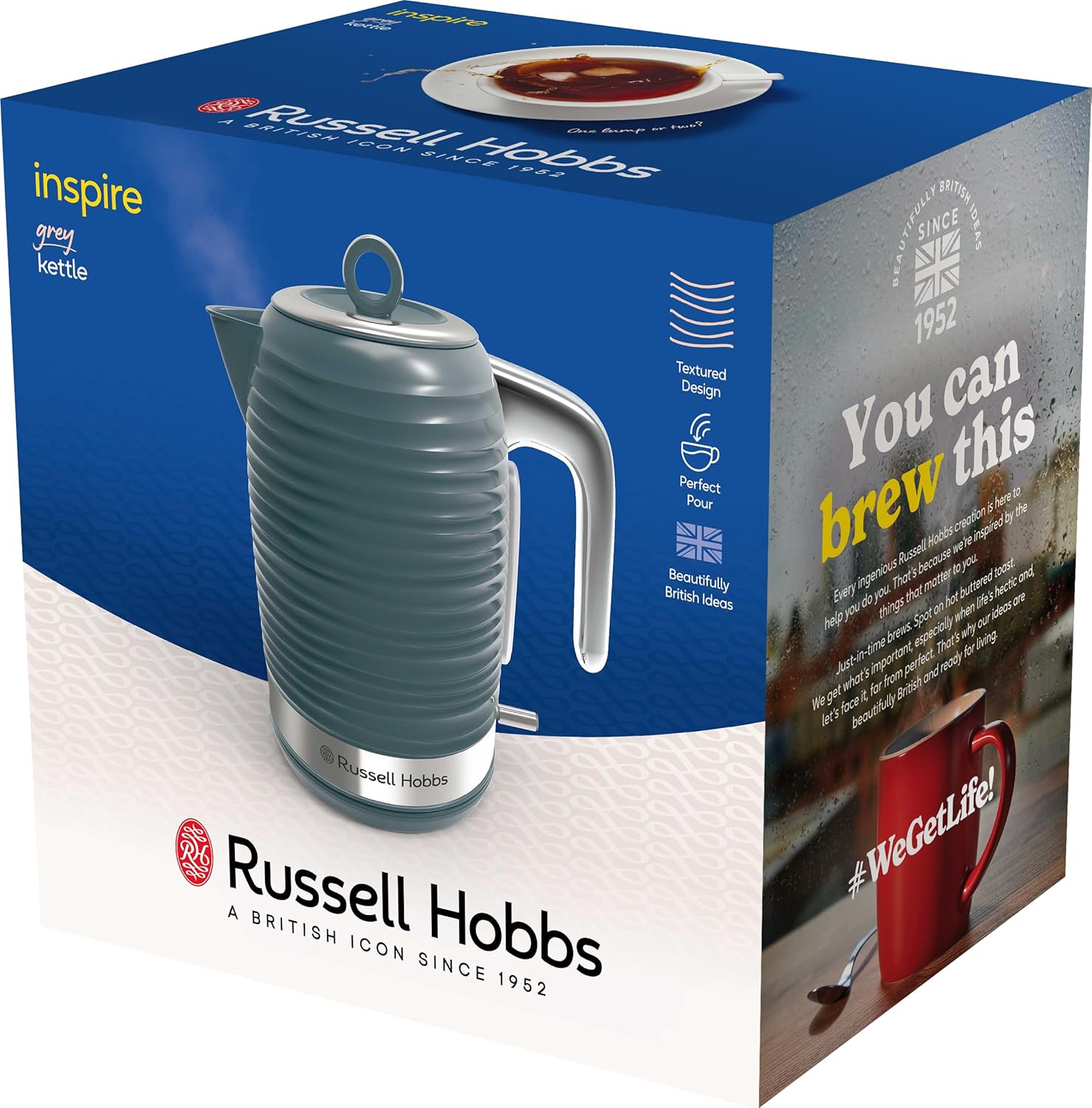 Russell Hobbs Inspire Grey Colazione Set Tostapane, Bollitore e Macchina da Caffè