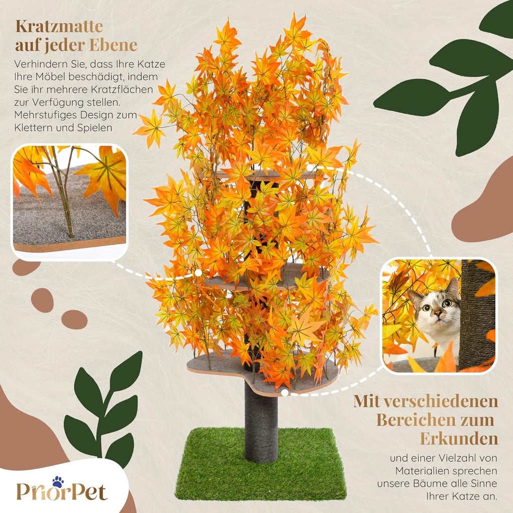 Tiragraffi albero naturale per arrampicarsi, nascondersi e dormire - grande con foglie intercambiabili - a più livelli, facile da montare - materiali sicuri per animali domestici, durevole e robusto albero per gatti brevettato